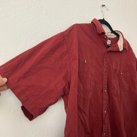 Carhartt Red Short Sleeve Button Up Shirt Work Chore Ranch Rodeo Outdoor XXL - Picture 3 of 9